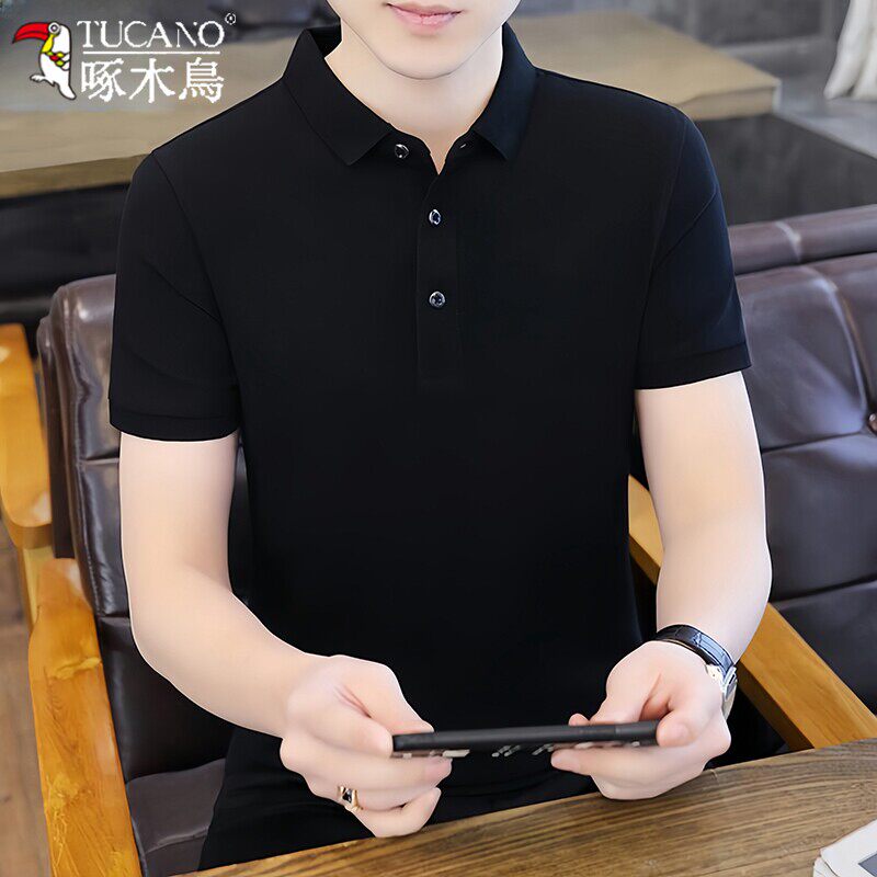 Woodpecker Pure Cotton Short-Sleeved T-Shirt for Men, Summer New Style, Business Casual, Young and Middle-Aged Half-Sleeved Lapel Polo Shirt for Men