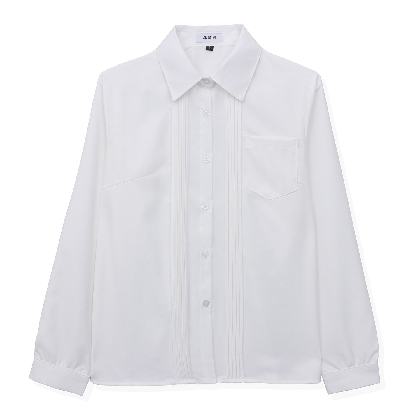 森島町の女子高生制服シャツ、長袖、半袖、アコーディオンプリーツ、ベーシックスタイル、学校制服、大学スタイル、女性用白シャツ。