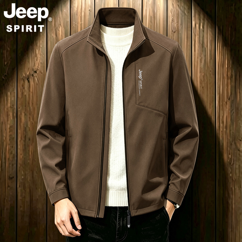 Jeep Stand-Up Collar Soft Shell Jacket Men's 2026 Autumn and Winter New Casual Jacket Outdoor Warm Fleece Jacket