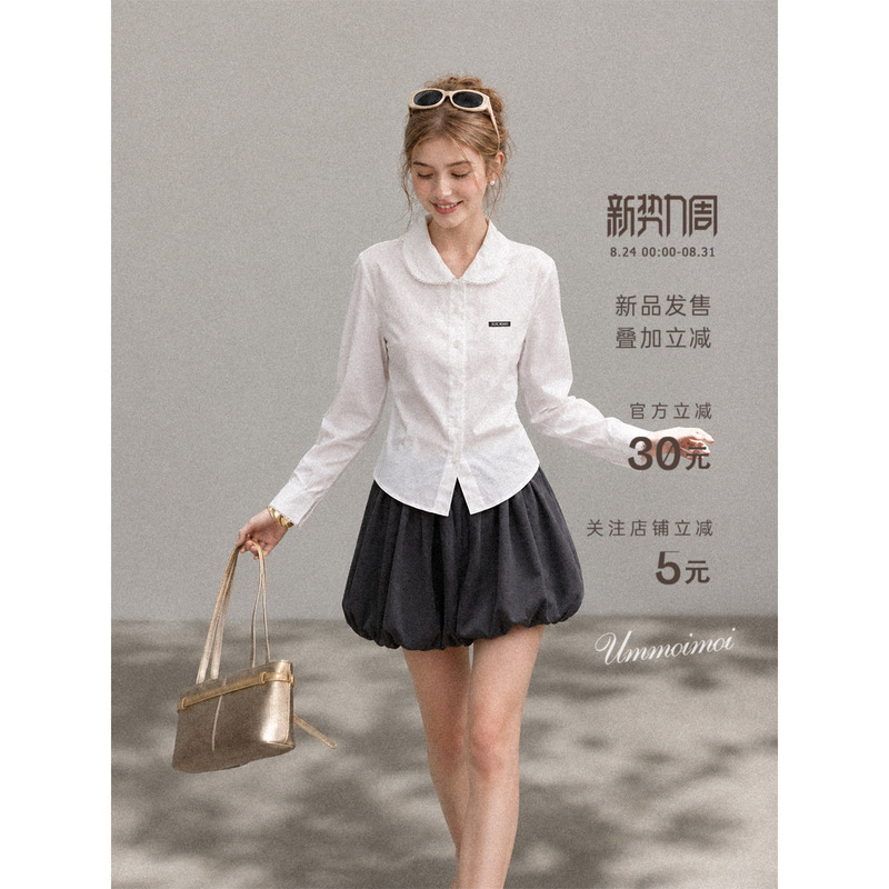 Ummoimoi Lace Trim Design Doll Collar Long-Sleeve Shirt for Women 2026 Early Autumn New Style Regular Shoulder Slim-Fit Short-Sleeve Ummoimoi Lace Trim Design Doll Collar Long-Sleeve Shirt for Women 2026 Early Autumn New Style Regular Shoulder Slim-Fit Short-Sleeve