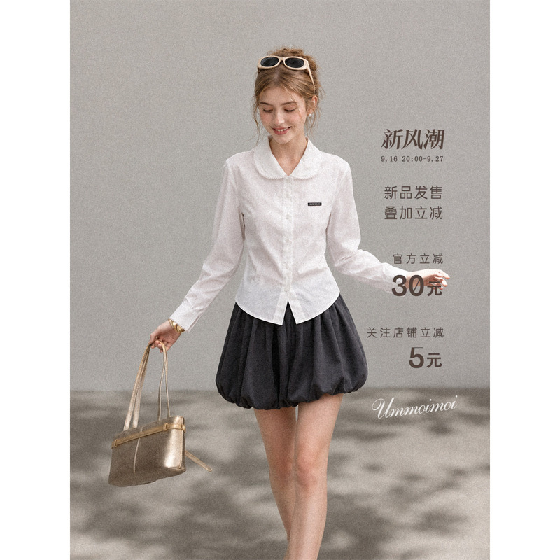 Ummoimoi Lace Trim Design Doll Collar Long-Sleeve Shirt for Women 2026 Early Autumn New Style Regular Shoulder Slim Fit Top Ummoimoi Lace Trim Design Doll Collar Long-Sleeve Shirt for Women 2026 Early Autumn New Style Regular Shoulder Slim Fit Top