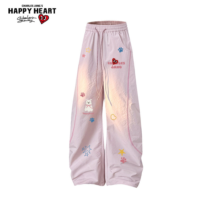 Charles Heart-Shaped Childlike Hasselblad Line Bear Graffiti Scimitar Pants Unisex Summer Thin Loose Wide-Leg Pants