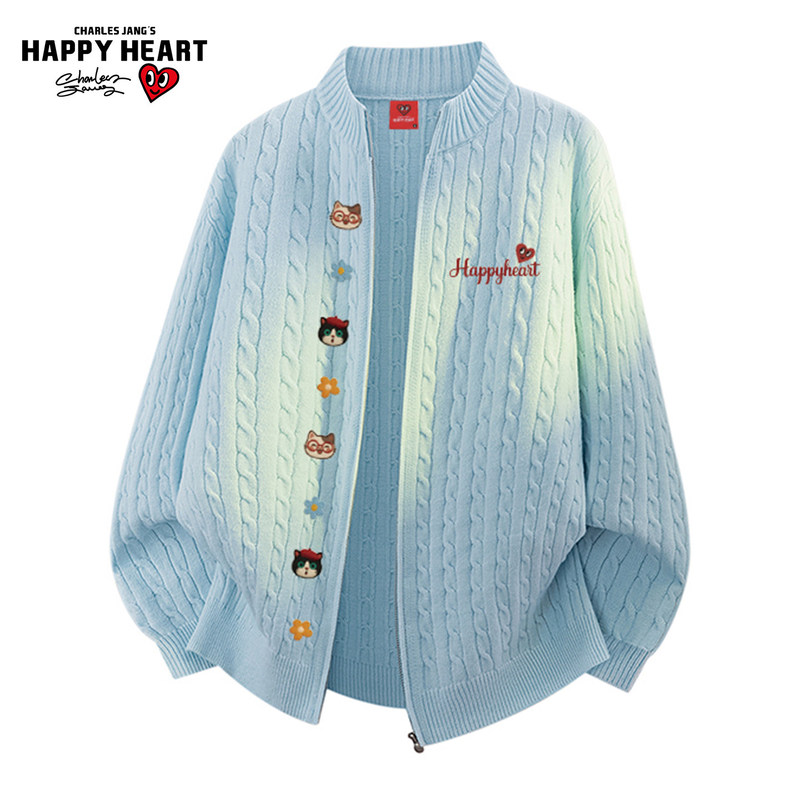 Charles Heart American-Style Twist Cardigan Sweater for Men and Women, New Autumn Loose Casual Lazy Knitwear Jacket
