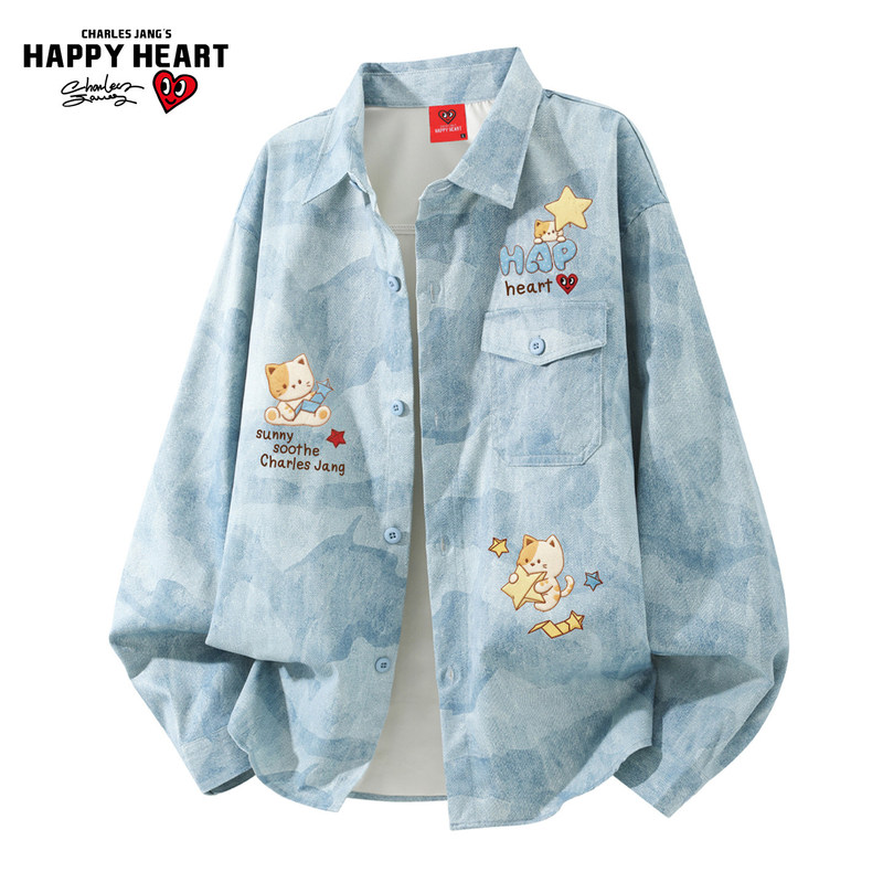 Charles Heart American-Style Tie-Dye Shirt Jacket for Men and Women, Spring and Autumn Trendy Brand Loose Casual Long-Sleeve Shirt