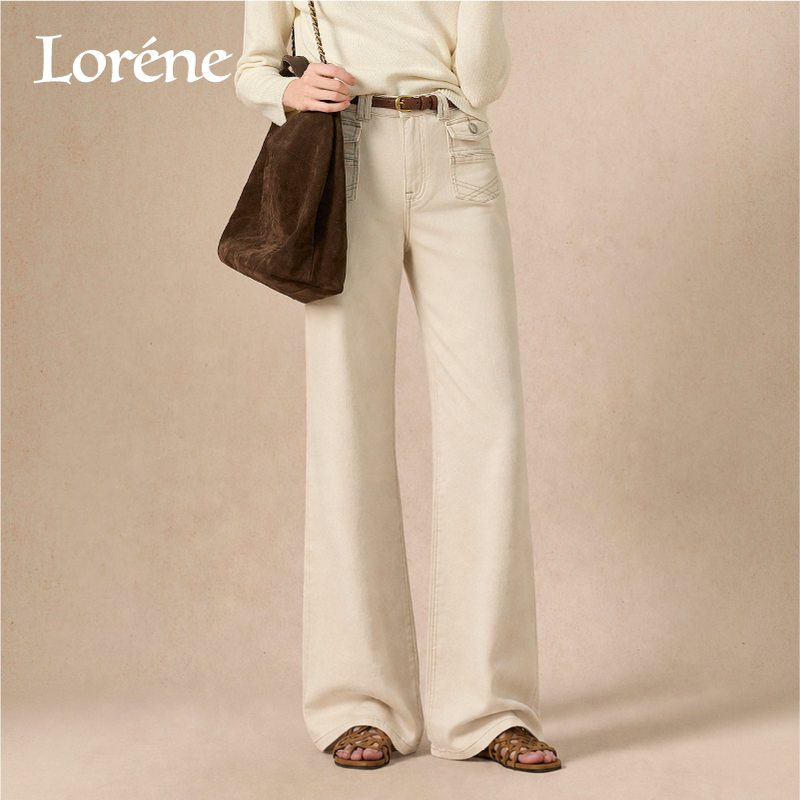 Lorene Autumn and Winter Jeans for Women, American Retro Style, Double Pocket Long Pants, Casual Slim Straight-Leg Pants, Cargo Pants