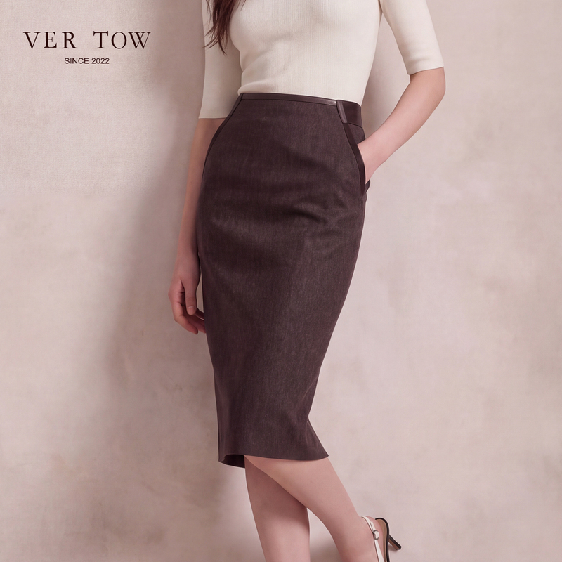 Ver Tow Beech Wood Color 100% Wool and Sheepskin Skirt, Retro Workwear High-Waisted Mid-Length Hip-Hugging Skirt