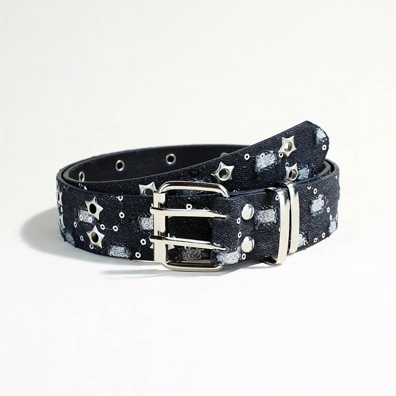Distressed Denim Belt with Star Studs for Men and Women, Y2K Style, Student Fashion, Unique Design, Decorative Belt for Jeans