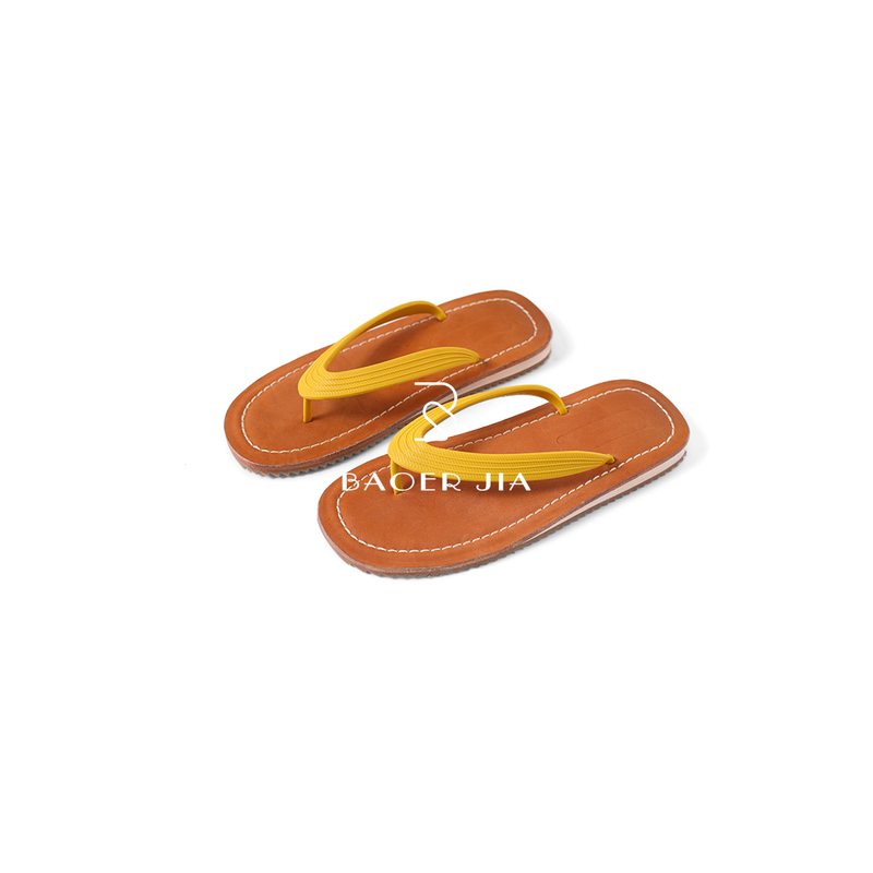 Baorjia Bm40826204 Tree Sap Cowhide Non-Slip Rubber Sole Flip-Flops Casual Beach Shoes