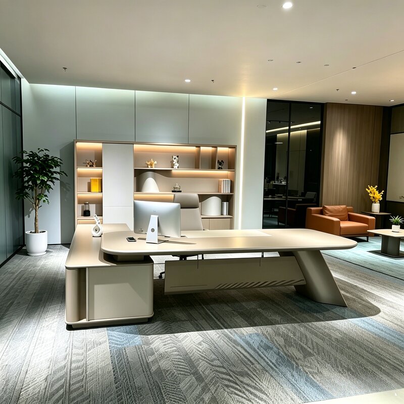 Modern Minimalist Executive Desk, Large Office Desk, 2026 New Model, High-End Manager Desk, Light Luxury Boss Desk with Bookshelf Modern Minimalist Executive Desk, Large Office Desk, 2026 New Model, High-End Manager Desk, Light Luxury Boss Desk with Bookshelf