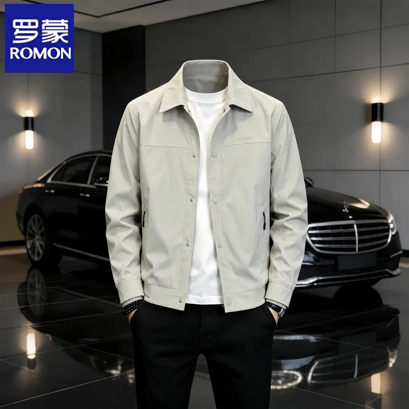Romon Men's Spring and Autumn Lapel Trendy Jacket Fashionable Versatile Cool Workwear Casual Long Sleeve Coat