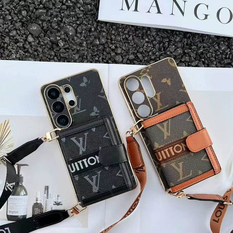 Fashionable Retro Floral Card Holder Case Suitable for Samsung S26 Ultra Phone Case, Galaxy S25 Plus Flip Cover with Card Slot, S24 Crossbody Strap, S23 Stylish Electroplated S22 Full-Cover Anti-Drop Protective Case
