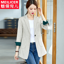 Small suit womens coat Korean version of long casual Joker slim fit Spring and Autumn long sleeve fashion one button OL small suit