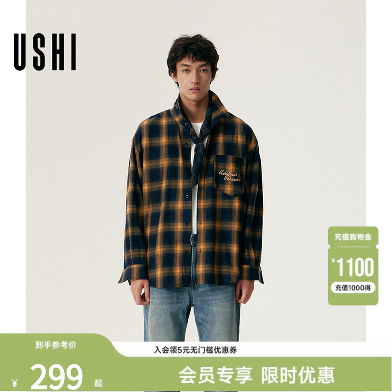 [Celebrity Style] Ushi Men's Shirt 2026 Summer Vintage Plaid Shirt Jacket Men's Clothing