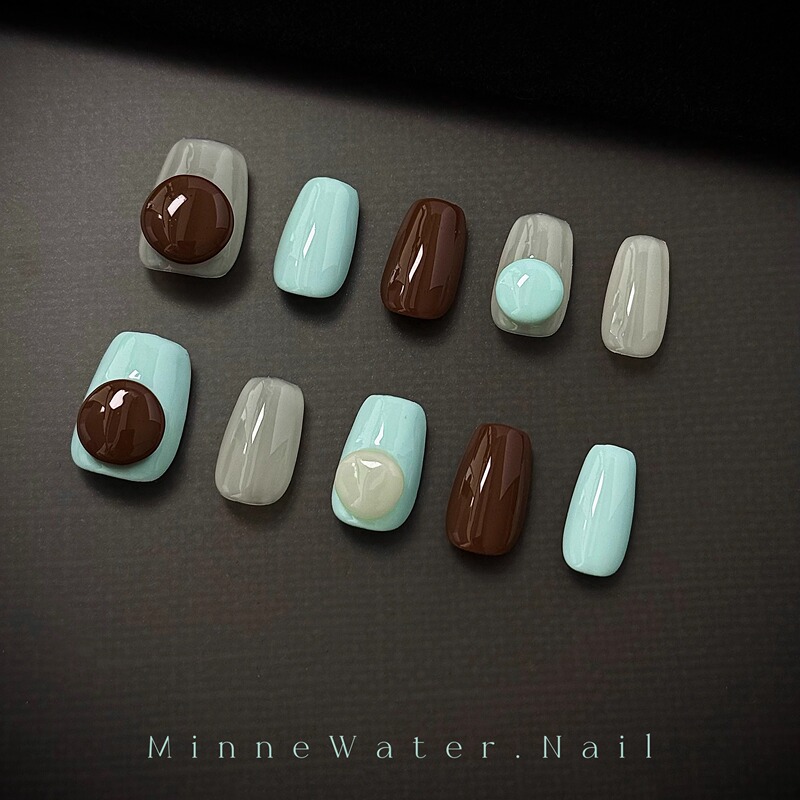 Minnewater Wearable Nails [Mint Raw Chocolate] Short Ballet Niche High-End Casual Wearable Nails