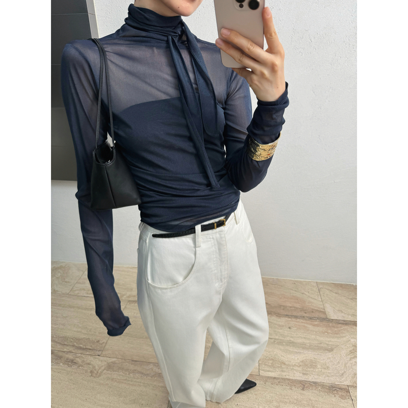 Fairy Wang Transparent Series Cocoa Ballet Scarf Yarn Two-Piece Top Set
