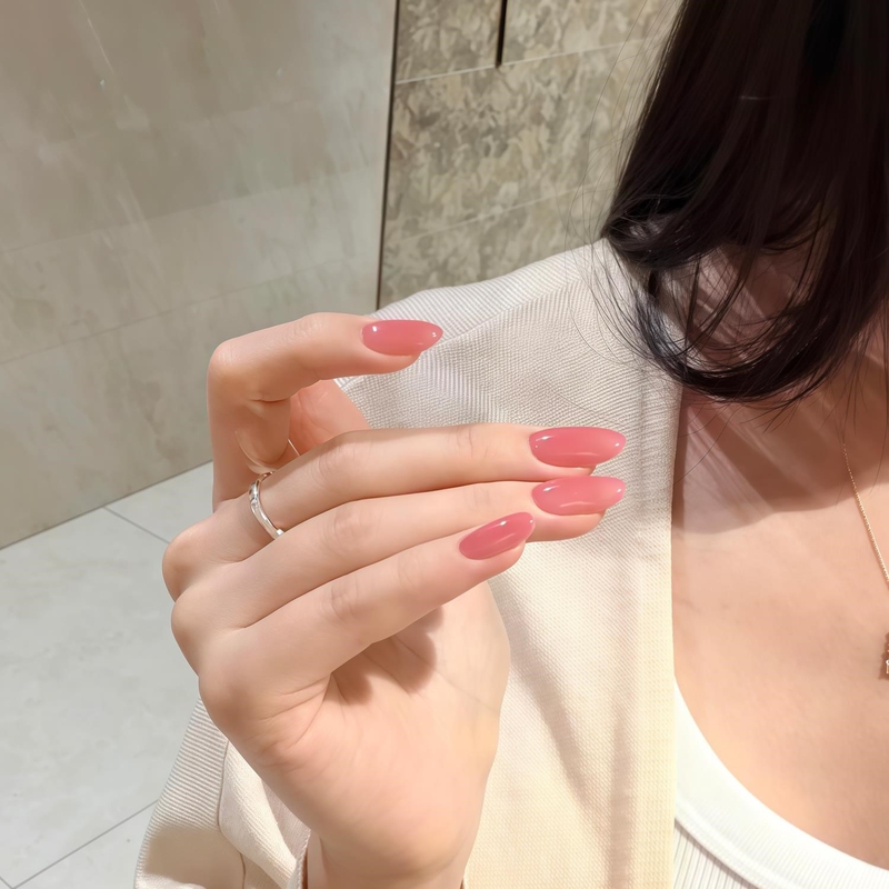 Summer Handmade Peach Pink Press-On Nails, Same Style as Erika Enozaka, Short Oval, 2026 New Model, High-End Feel