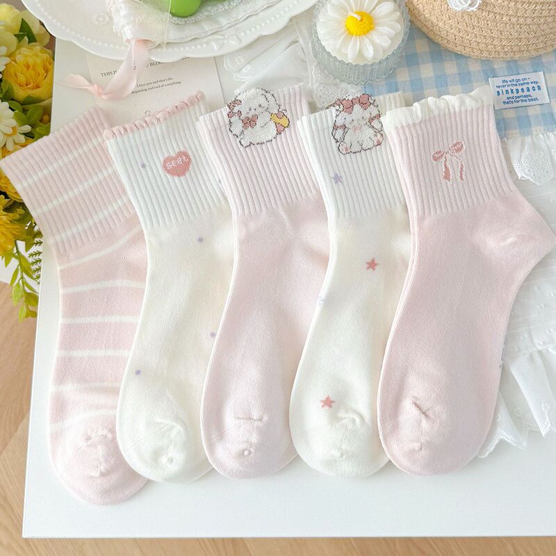 Cute Pink Plush Bunny Socks for Girls, Mid-Calf Autumn Cotton Socks, Breathable and Sweet, Versatile Sports Socks for Students Cute Pink Plush Bunny Socks for Girls, Mid-Calf Autumn Cotton Socks, Breathable and Sweet, Versatile Sports Socks for Students