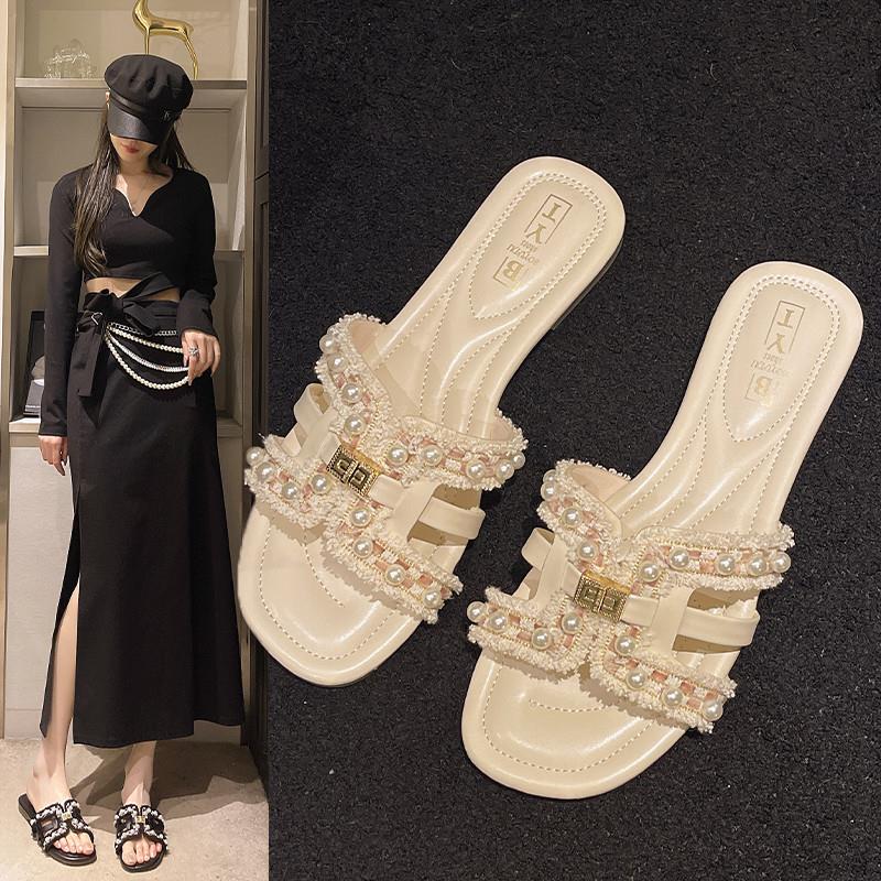 Hong Kong Style Flat Sandals for Women, Summer 2026 New Fairy Style Soft Sole Pearl One-Strap Hong Kong Style Flat Sandals for Women, Summer 2026 New Fairy Style Soft Sole Pearl One-Strap