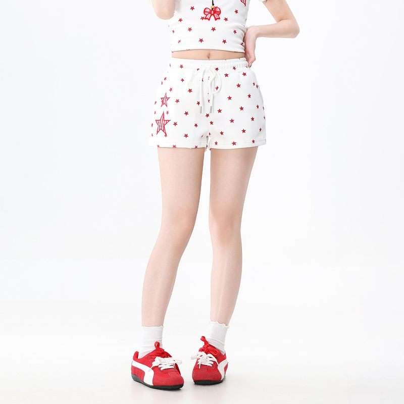 51Xxha Star-Printed Casual Shorts for Women, Summer Bf Style, Lazy Loose Fit, Three-Quarter Length Shorts, Spicy Girl Sports Straight-Leg Hot Pants