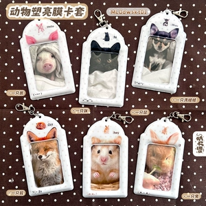 [Пластиковый держатель для карт Meow Liduo · Animal] Держатель для карт из яркой пленки из ПВХ без атрибутов, 3-дюймовая маленькая карточка с изображением кошки, свиньи, кролика, мыши и лисы