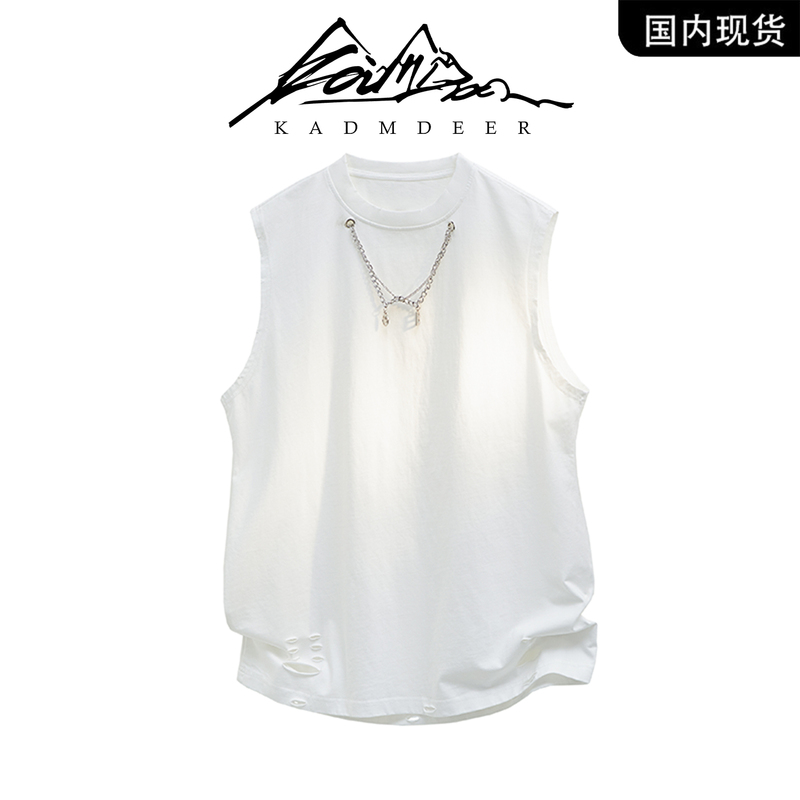 【Brand Clearance】Kadm Deer Necklace Double Collar Loose Sleeveless T-Shirt Distressed Street Casual Vest