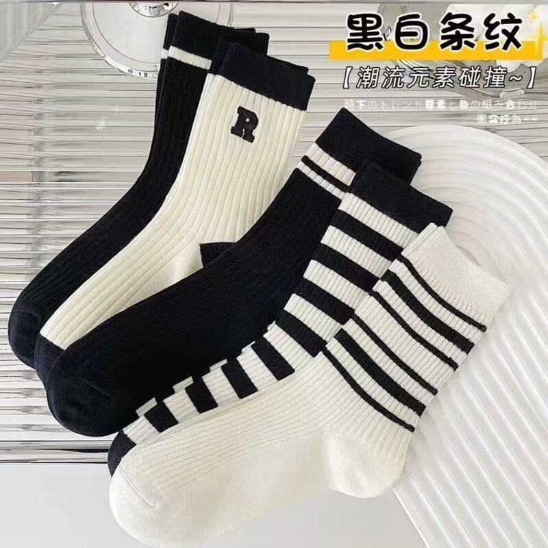 Socks ins Mid-Calf Striped Sports Letter Socks Couple Mid-Calf Spring and Autumn Socks Striped Sports Deodorant