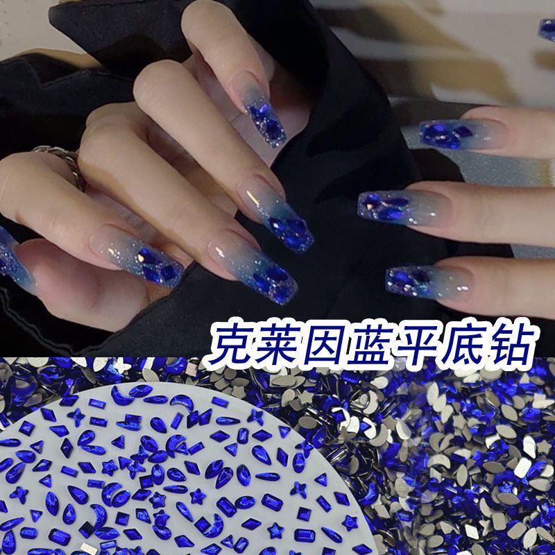 Klein Blue Small Flat-Bottomed Rhinestone Nail Art Accessories K9 Rhinestone Irregular-Shaped Rhinestone Internet Celebrity Super Shiny Nail Decorations