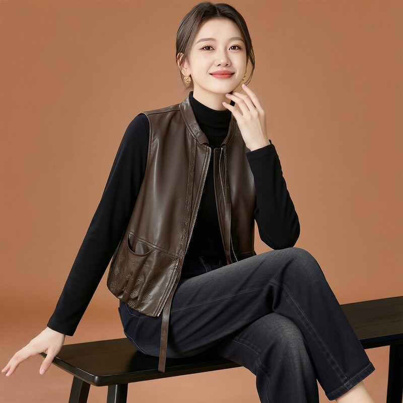 Haining Genuine Pu Leather Vest for Women, Autumn 2026 New Model, Trendy Hot-Selling High-End Brand Stylish Short Vest Haining Genuine Pu Leather Vest for Women, Autumn 2026 New Model, Trendy Hot-Selling High-End Brand Stylish Short Vest