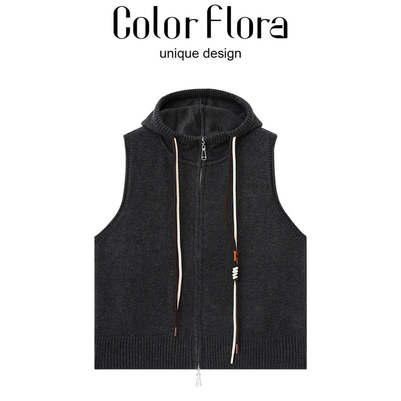 Color Flora'Lazy Gray Tone' Casual and Simple Early Autumn Relaxed Knit Vest Cf-Mj268100