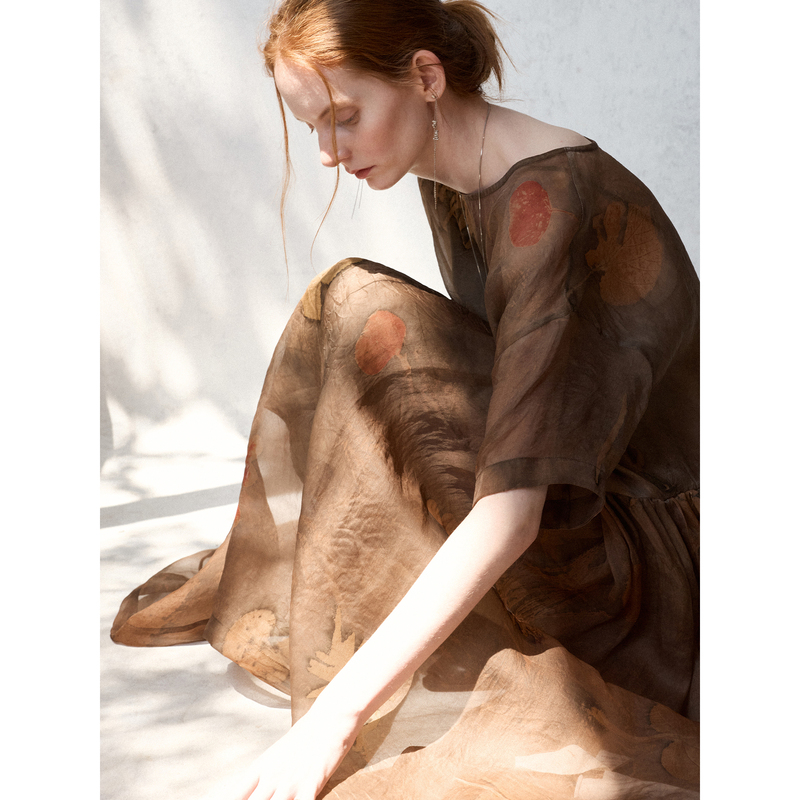 Original Design Women's Clothing 100% Mulberry Silk Plant-Dyed Loose Artistic Dress Skin-Friendly H-Shaped