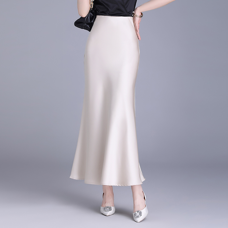 Duck Duck Real Acetate Satin Skirt for Women 2026 Spring/Summer High Waist Silky Draped Bodycon Skirt Slimming Mermaid Long Skirt