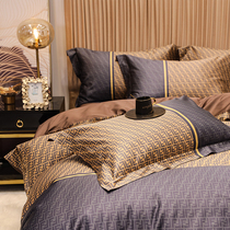 American light luxurious 80 long suede cotton four pieces full cotton pure cotton linen simple goon satin quilt cover 1 8m bedding