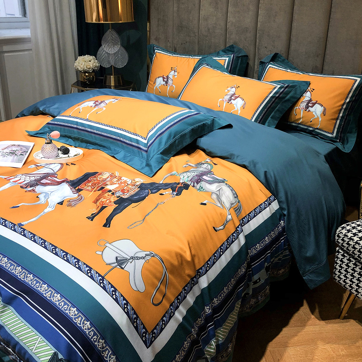 Eurostyle upscale 100s long suede cotton four pieces digital printed pure cotton gon satin quilt cover 1 8m bedding