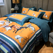 Eurostyle upscale 100s long suede cotton four pieces digital printed pure cotton gon satin quilt cover 1 8m bedding