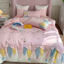 Cute little fresher four pieces of full cotton pure cotton pink mesh red rabbit appliqued cloth embroidered bed bedding bed bedding