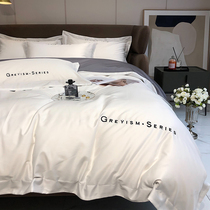 Nordic Light Extravaganza 100 Long Suede Cotton Four Pieces Full Cotton Pure Cotton Gonne Satin Embroidery Simple pure Color Bed Bedding