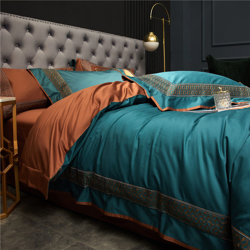 High - grade luxury 100s Egyptian long - fluff satin satin cotton four piece cotton embroidery hotel bedding