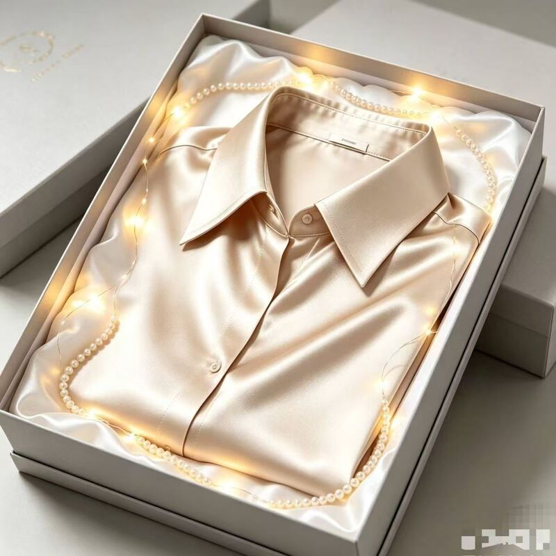 Authentic Satin Long-Sleeved Shirt with Ice Silk Feel, Smooth Top, No-Iron Business Shirt for Men and Women, High-End Drape Suit Shirt for Men