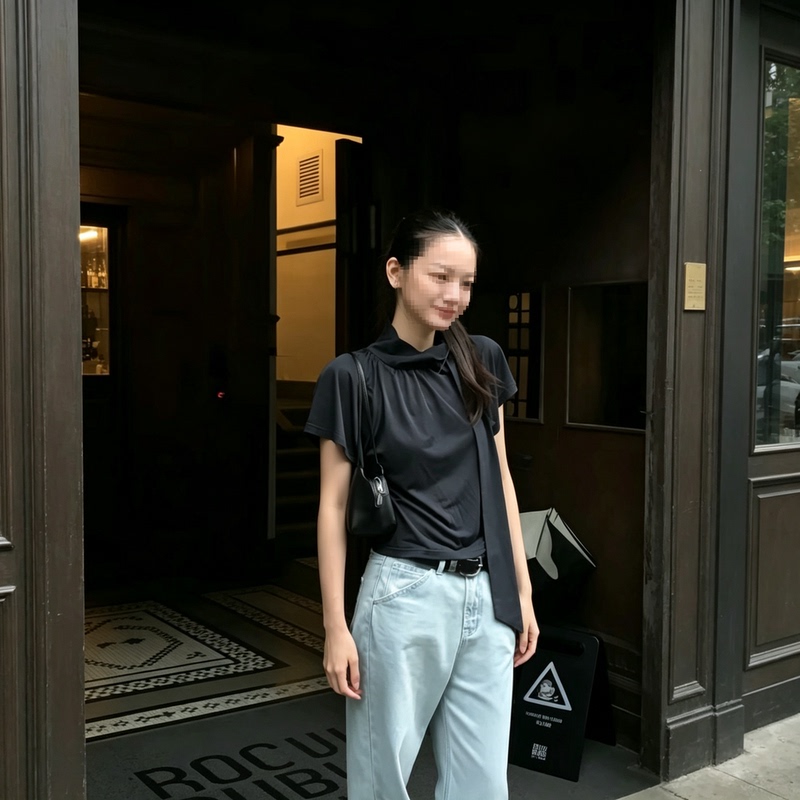 (in Stock) 2026 French-Style Elegant Black Half-High Collar Pleated Shirt for Women, Short-Sleeved, Versatile and Stylish Top for Commuting (in Stock) 2026 French-Style Elegant Black Half-High Collar Pleated Shirt for Women, Short-Sleeved, Versatile and Stylish Top for Commuting