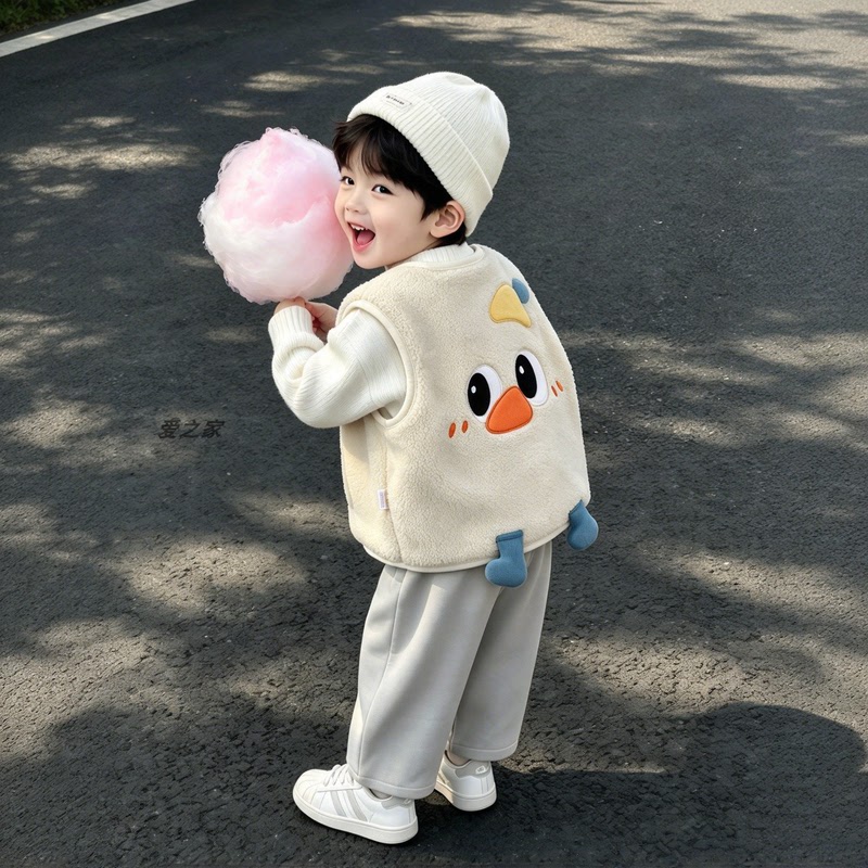 Cartoon-Style Super Cute Plush Vest Jacket for Boys and Girls, Autumn and Winter 2026 New Thickened Vest for Infants and Children