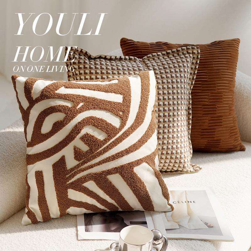 Cream-colored high-end retro style knotted pillowcase sofa bed brown bed waist pillow cushion core bay window