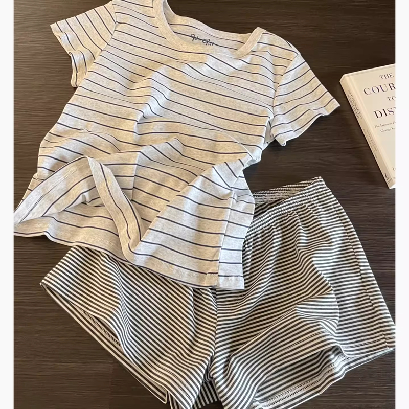 Korean-Style Striped Pajamas for Women, Summer 2026 New Model, Modal Cotton Short-Sleeve, High-End Summer Loungewear, Can Be Worn Outside