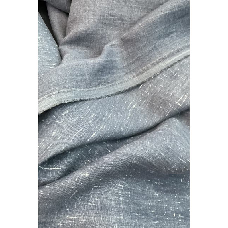 Imported from Italy, High-Quality Linen Fabric in Denim Color with a Chanel-Style Texture, Width 140cm, 223G/M