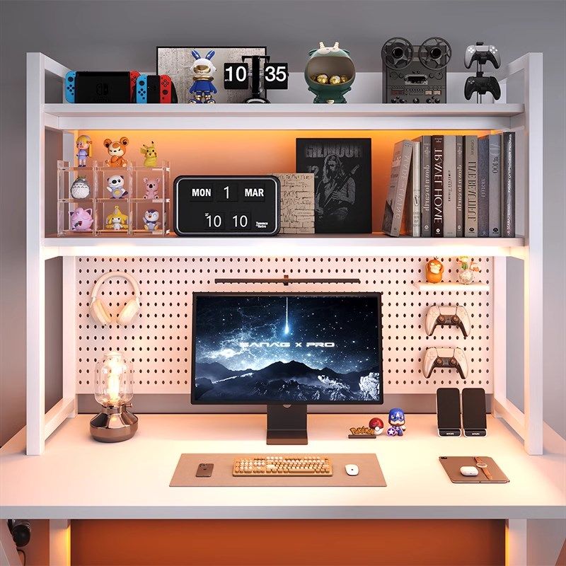 Table hole A board bookshelf storage rack e-sports room decoration metal storage shelf no punching computer desktop