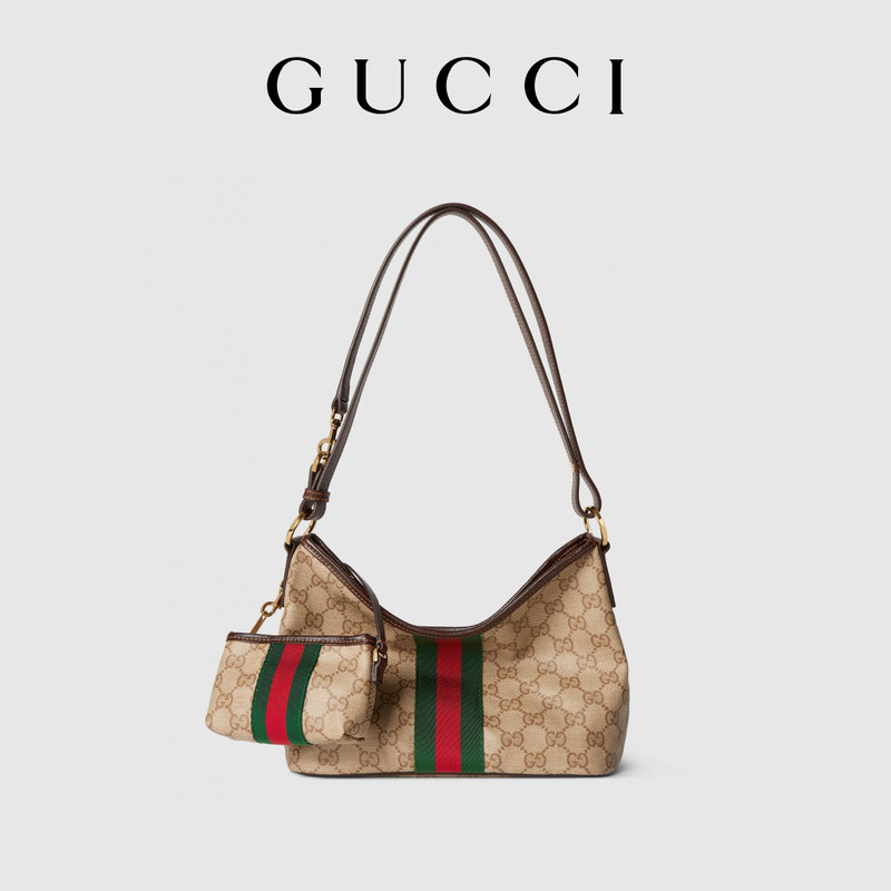[New Model] Gucci Medium-Sized Shoulder Bag with Decorative Webbing (with Detachable Mini Bag)