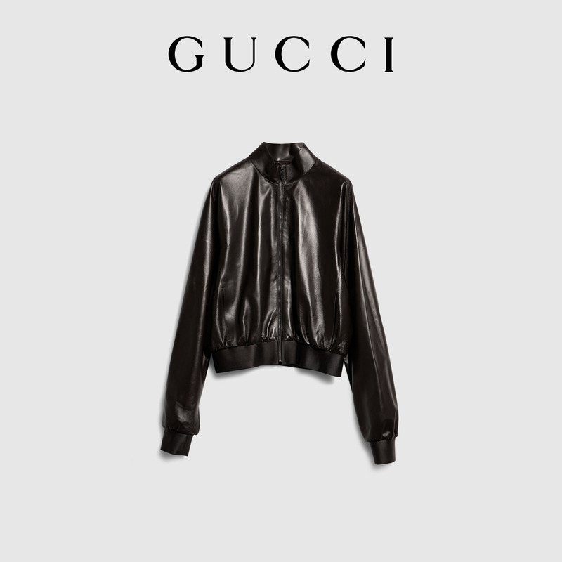 [New Style] Gucci Soft Nappa Leather Bomber Jacket