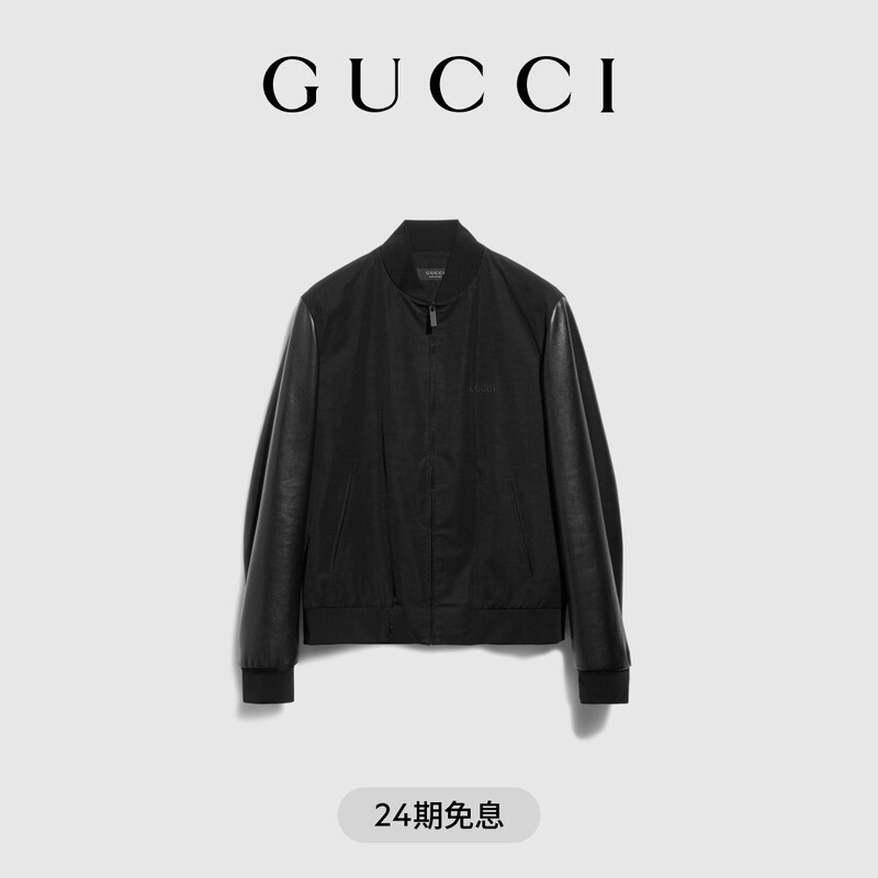 [New Style] Gucci Velvet Leather Sleeve Bomber Jacket