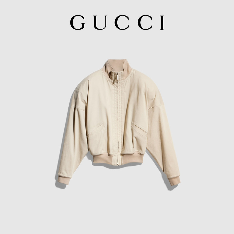 [New Style] Gucci Silk Poplin Zip-Up Jacket