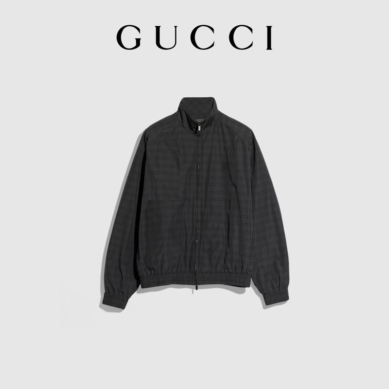 [New Style] Gucci Prince of Wales Nylon Zip-Up Jacket
