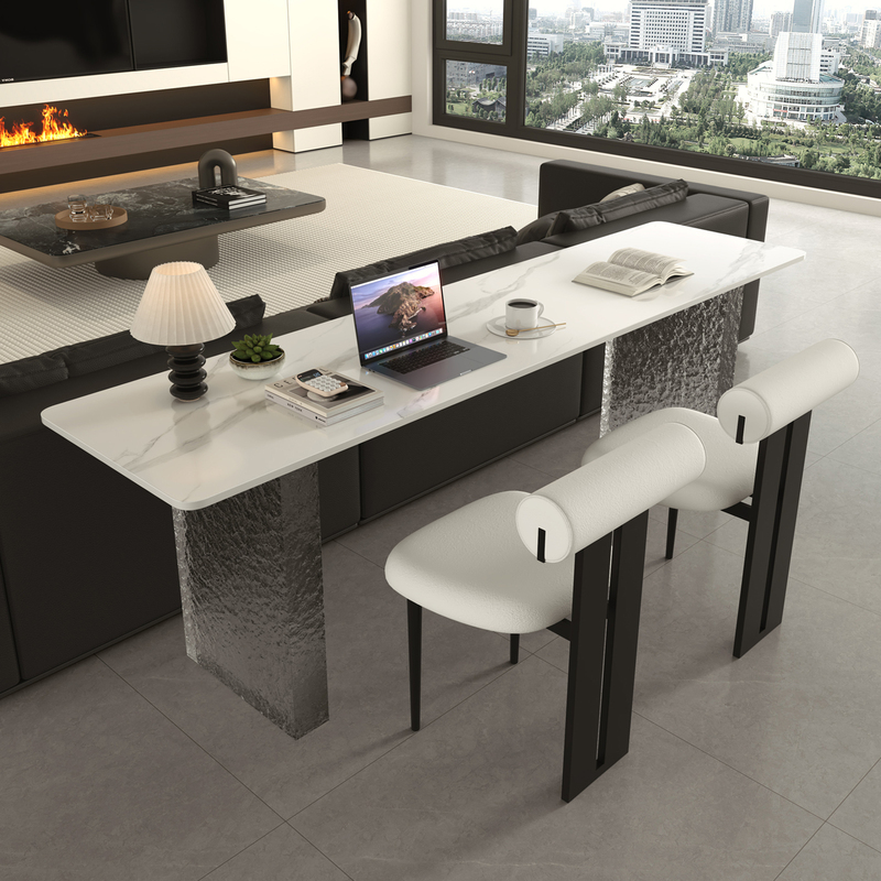 Acrylic Floating Rock-Panel Desk in Italian Light Luxury Style, Long Desk Behind the Sofa, Computer Desk, Work Desk Acrylic Floating Rock-Panel Desk in Italian Light Luxury Style, Long Desk Behind the Sofa, Computer Desk, Work Desk